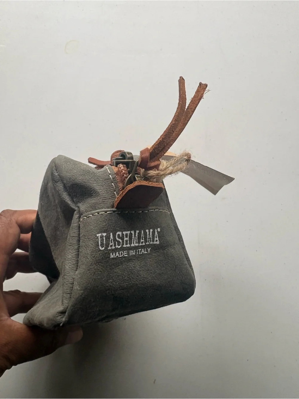 Gray Leather Cosmetic Pouch